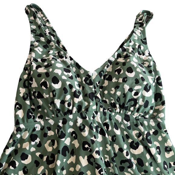 Kona Sol Tankini 2X Green Leopard Print Black High Waisted Coverage - Picture 13 of 16